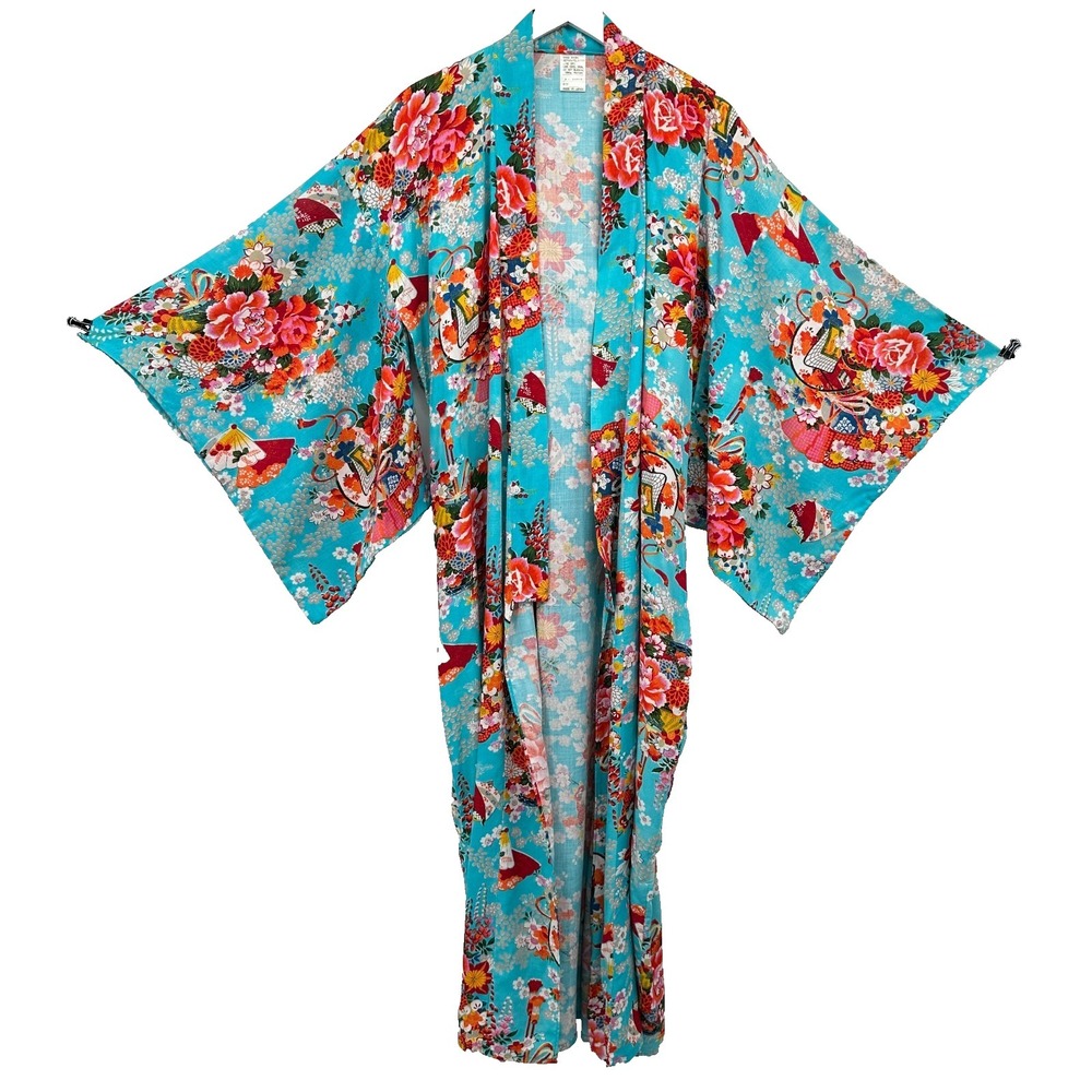 Vintage Made in Japan Kimono Maxi Size L XL Floral‎ No Belt Romantic Artsy Boho